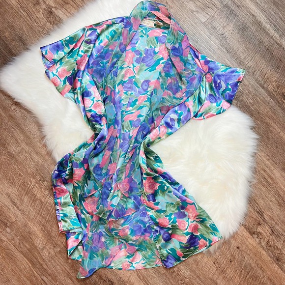 Victoria's Secret Vintage Gold Label Floral Peignoir Set Robe & Slip - Size M - Picture 2 of 5